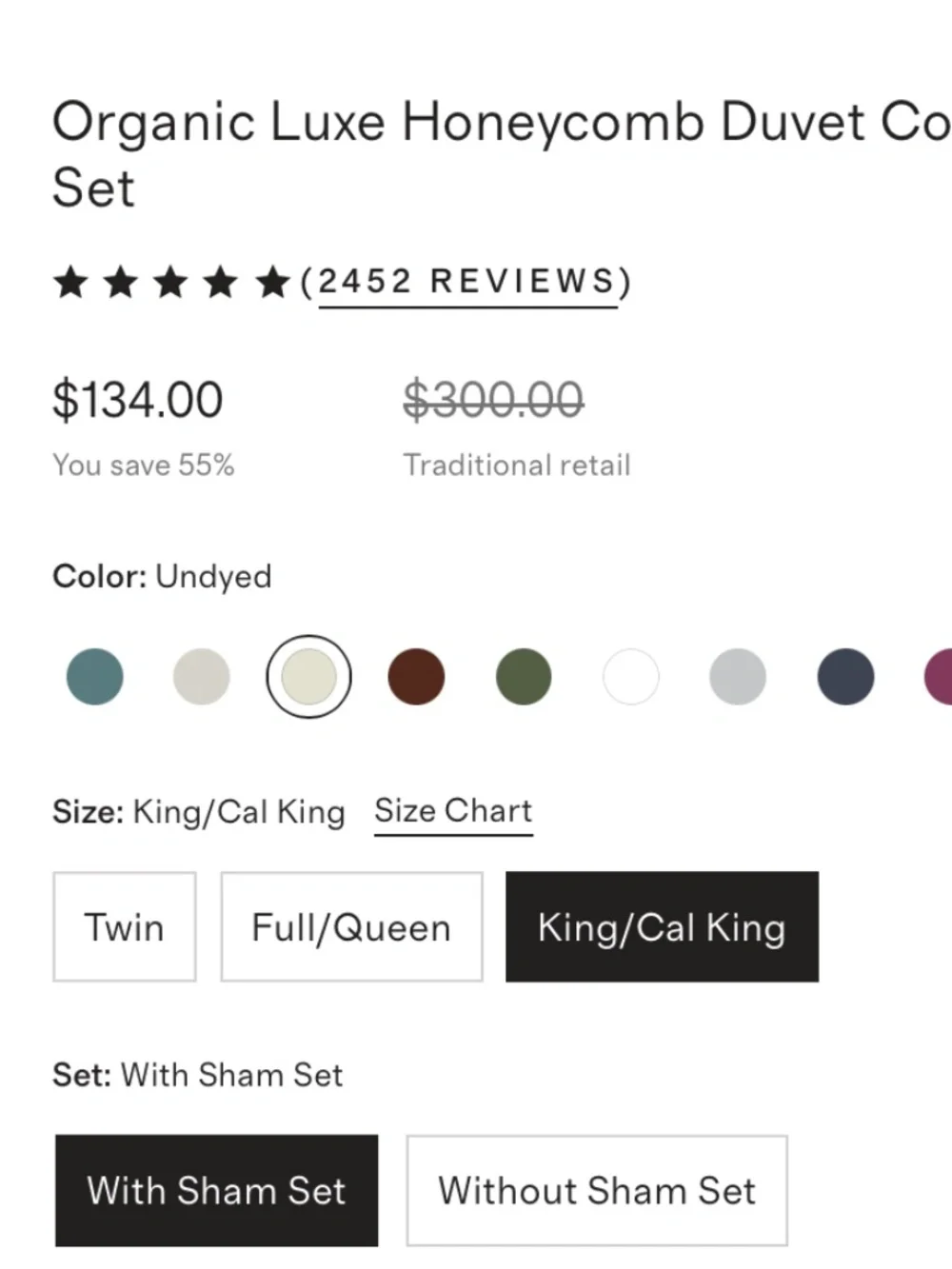 Organic Luxe Honeycomb Duvet Cover Set King CA King Undyed Ivory